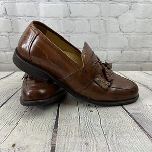 Johnston Murphy Passport Loafers Brown Leather Kiltie Tassel‎ Shoes Sz 10W Italy